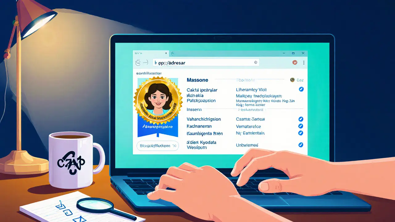 Ruka vyhledává terapeutovu info v online adresáři ČAP s vyznačeným odznakem.