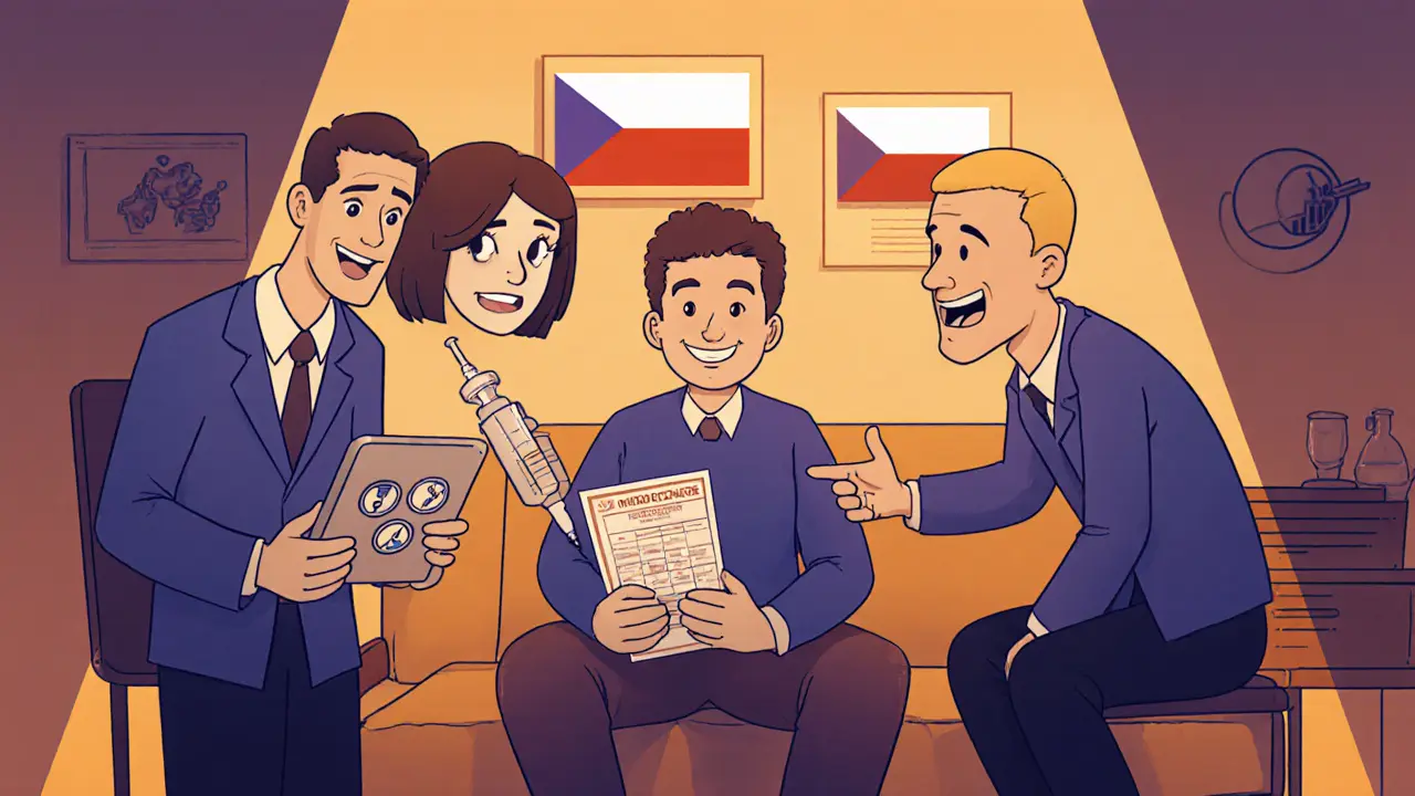 Tým odborníků – psychiatr, adiktolog a psycholog – pracuje s pacientem během integrované léčby.