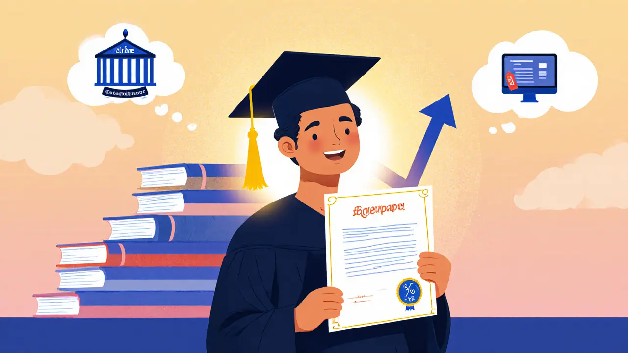 Absolvent s certifikátem stipendia, rostoucí graf knih, vládní podpora a online kurz ukazují budoucnost.