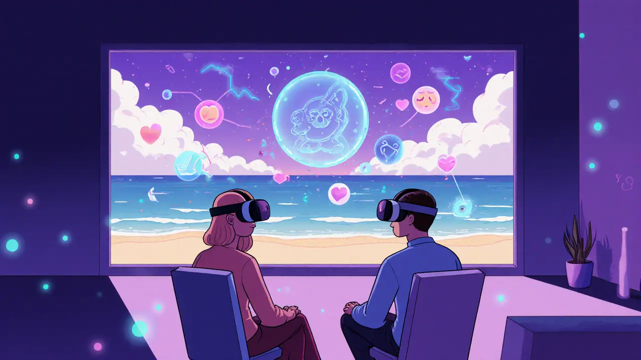 Pár ve VR helmách, AI analyzuje komunikaci.