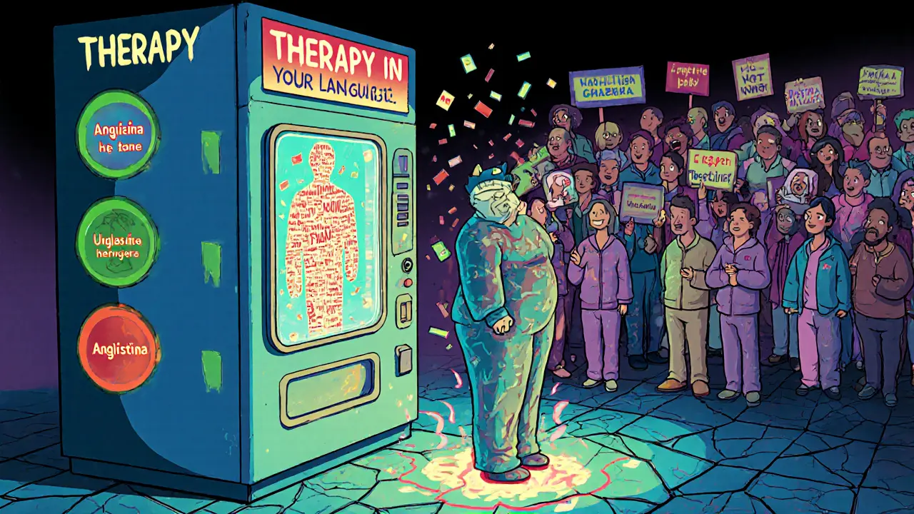 Lidé si vybírají terapeuty z automatů s jazyky, terapeut je složen z písmen a slov.