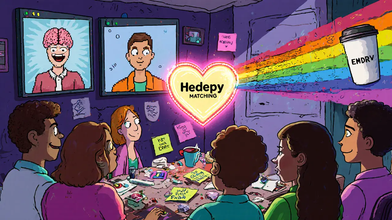 Lidé v online terapii s podivnými terapeuty, algoritmus je spojuje s pravým terapeutem.