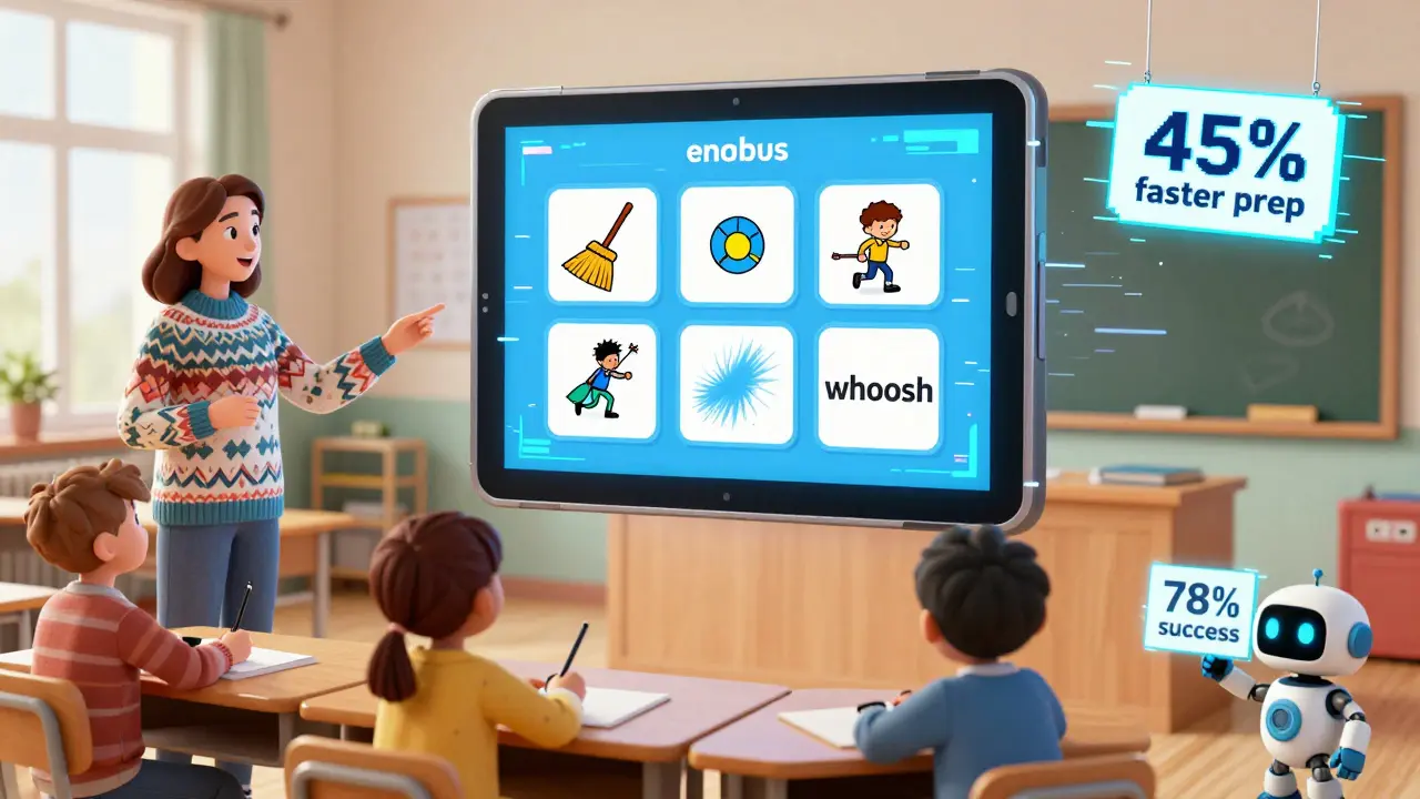 Děti v brněnské třídě dokončují úkoly na tabletu s animovanými vizuálními návody.