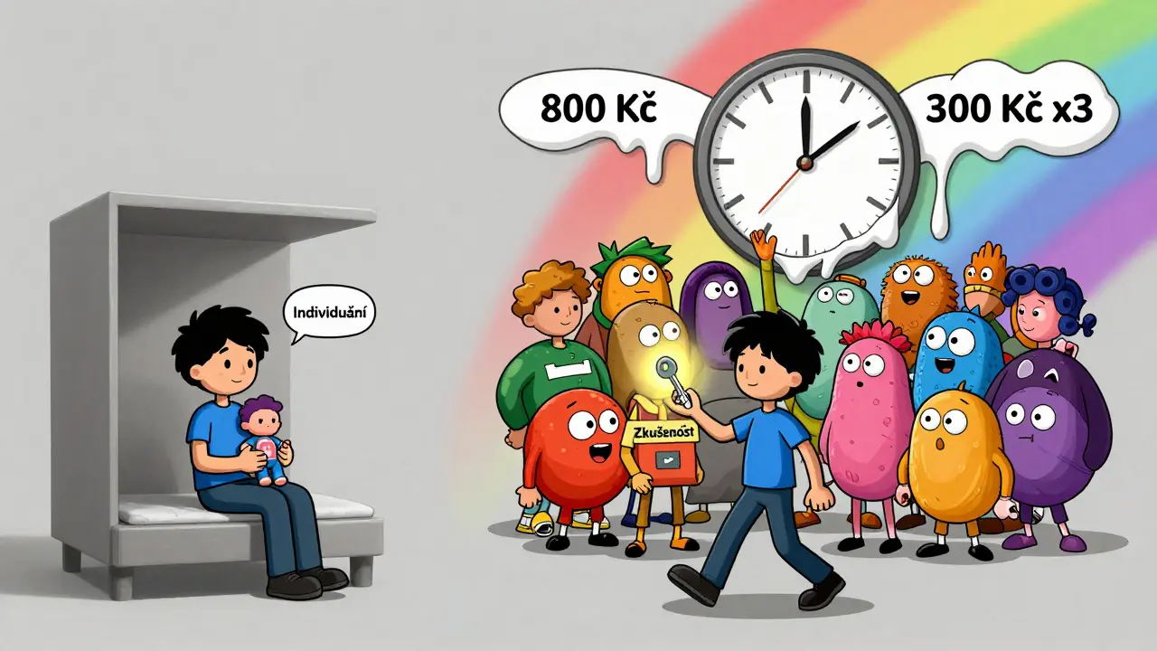 Dvě cesty terapie: jedna samota, druhá společenství s významnými cenami.