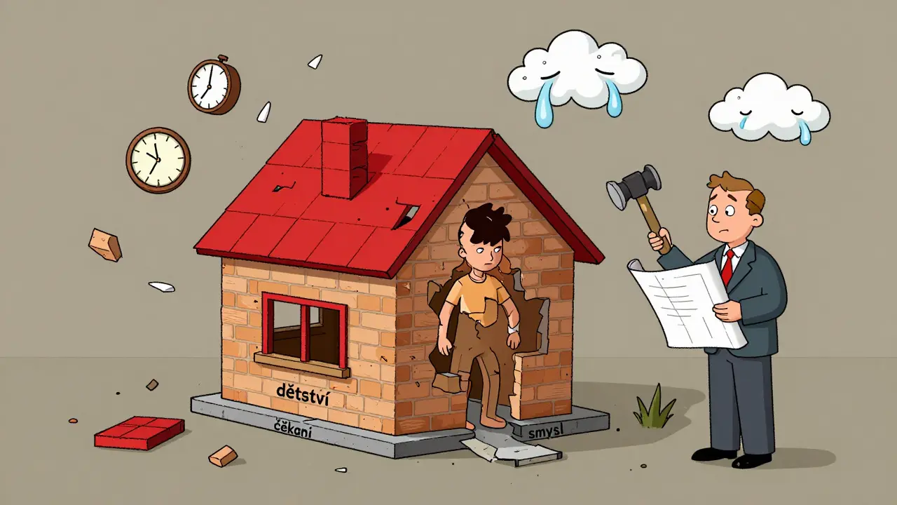 Postava je postupně přestavěna jako dům, terapeut s plánem ji staví z minulosti.