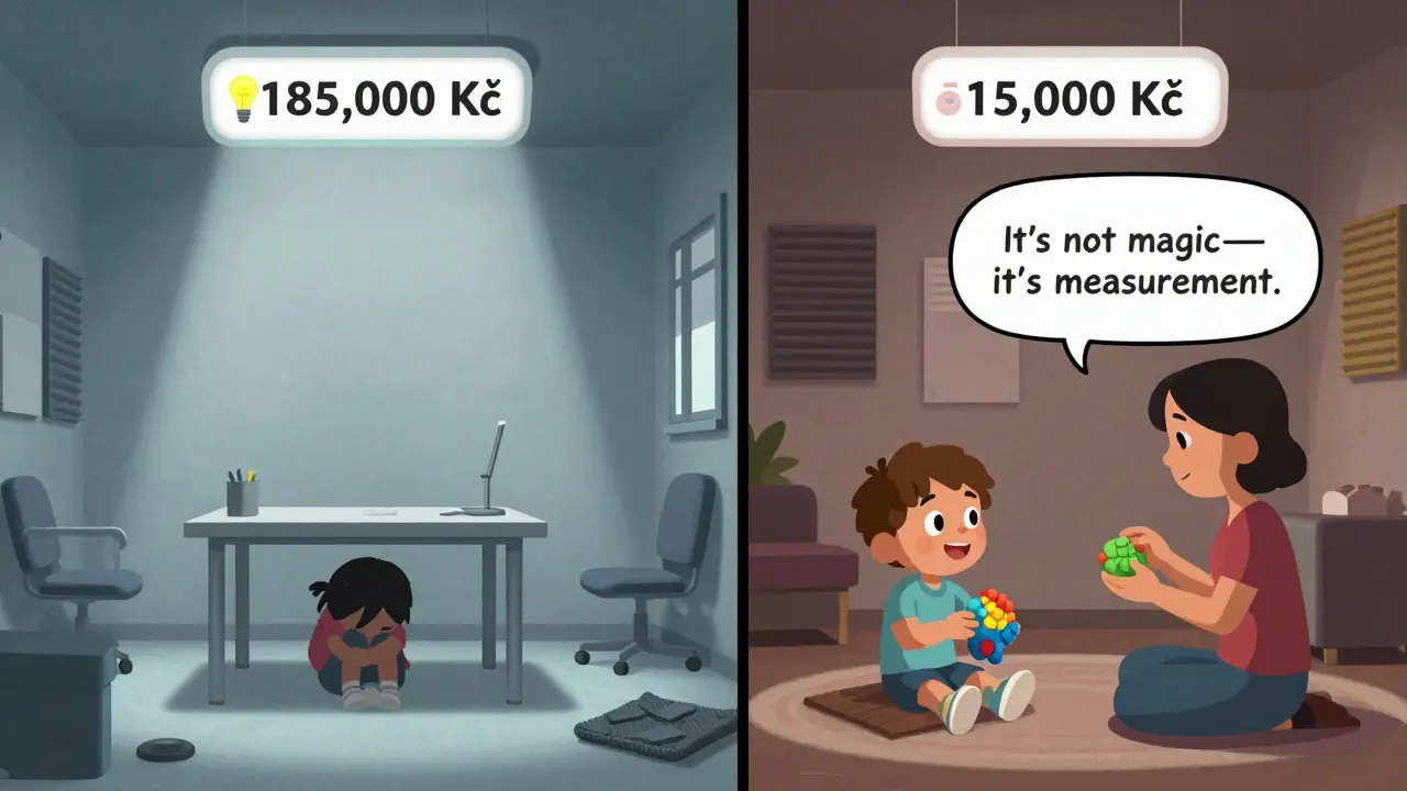 Porovnání nevhodného a přizpůsobeného terapeutického prostředí s cenovým rozdílem.