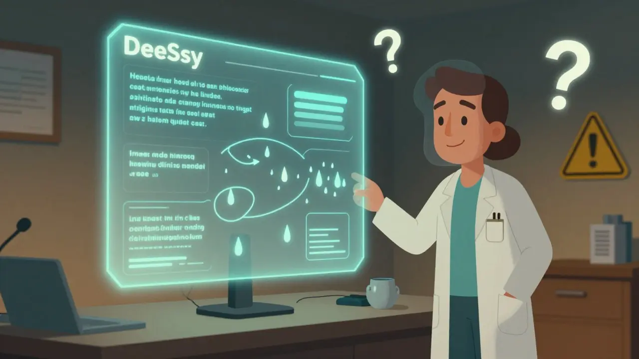 Terapeut analyzuje terapii pomocí systému DeePsy s vizualizací hovoru jako datových prvků.