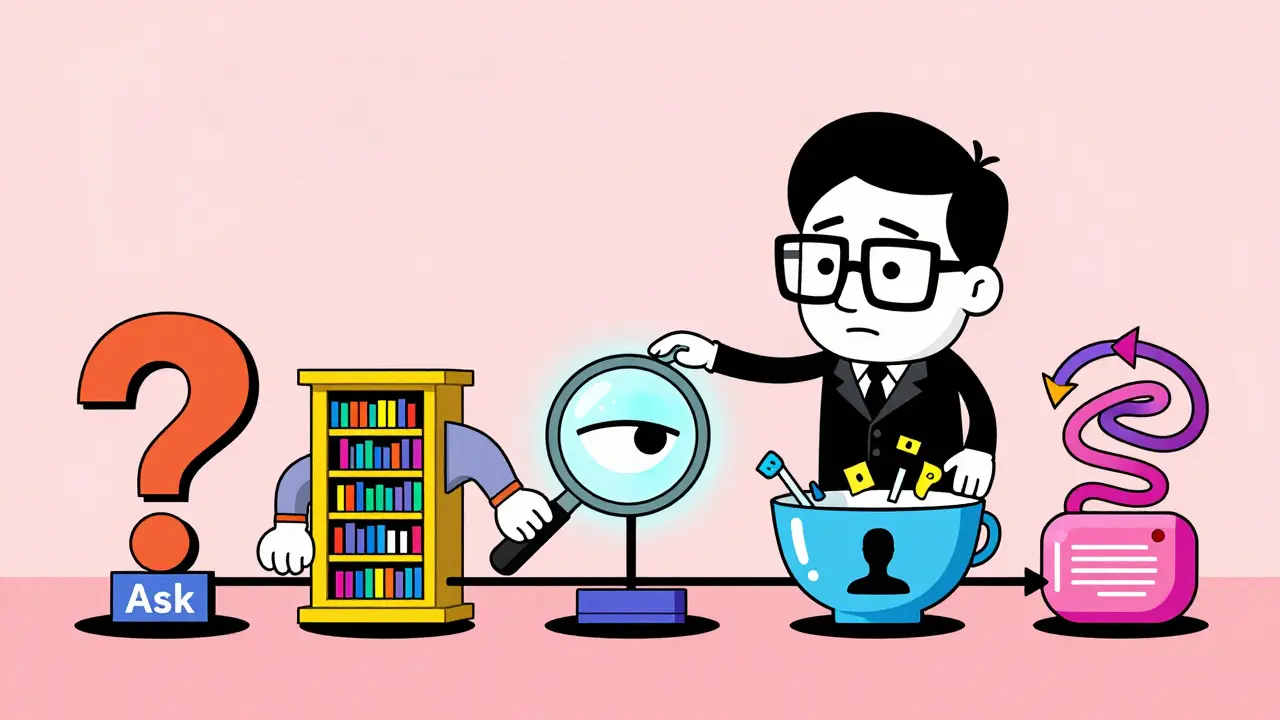 Kresba procesu pěti Pé v psychoterapii jako fantazijní montážní linka.