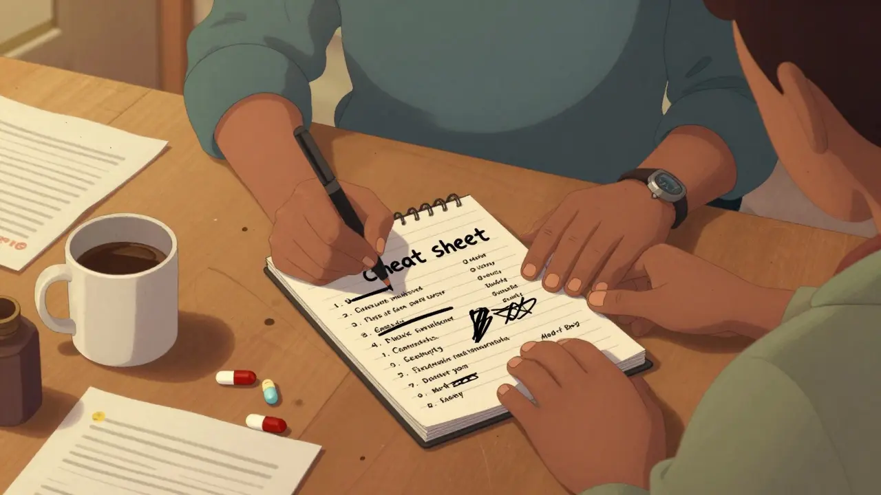 Osoba připravující si seznam příznaků u stolu doma v kresleném stylu.