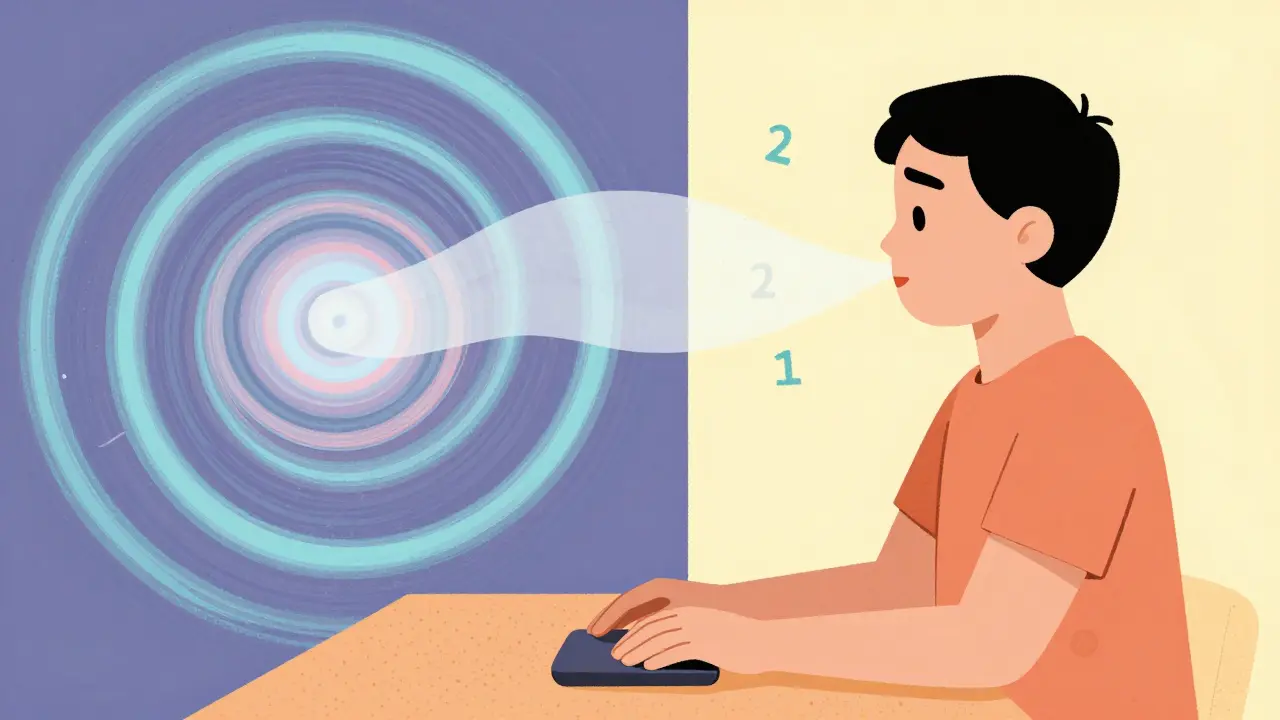 Postava praktikující techniku uzemnění 5-4-3-2-1 pro zklidnění úzkosti.