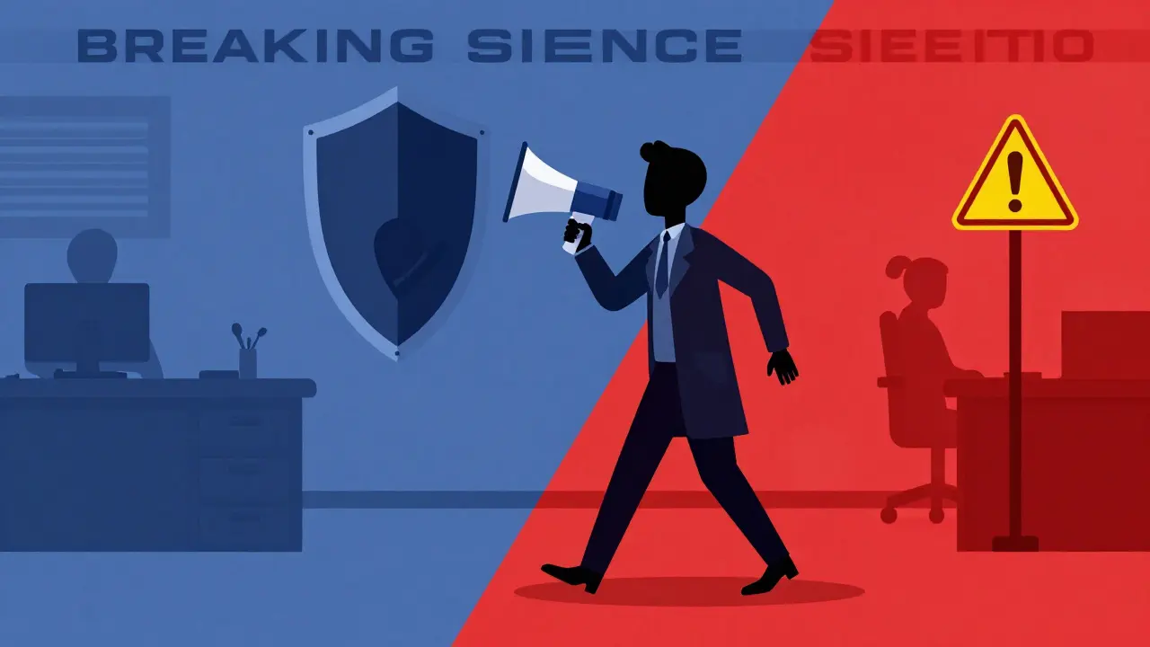 Stylizovaný terapeut přecházející z tichého prostoru do zóny varování a bezpečí.