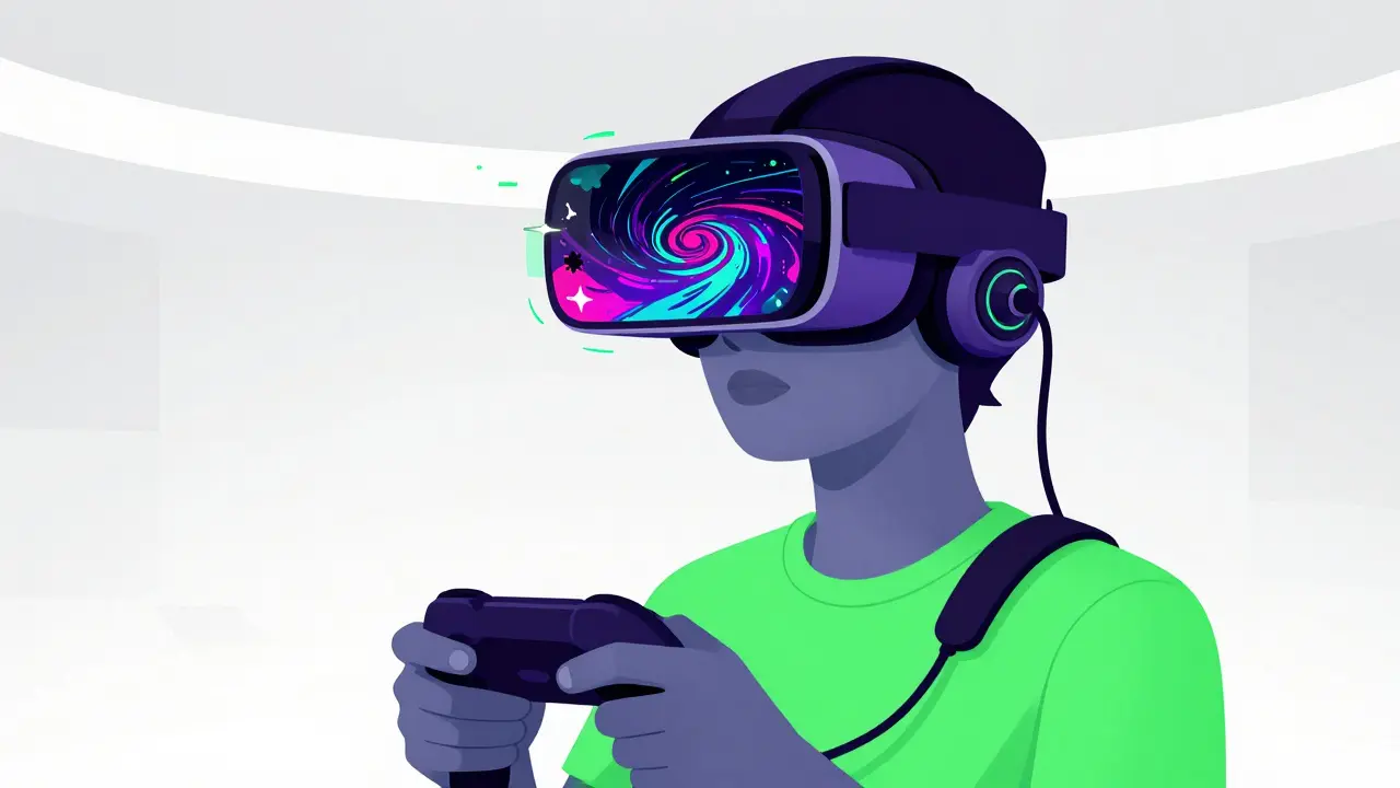 Člověk s VR brýlemi ovládá simulaci traumatu pomocí technologií