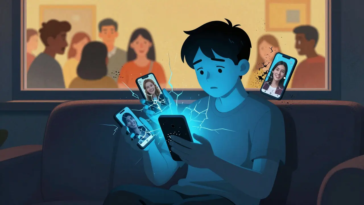 Mladý dospělý izolovaný digitálním světlem od reálného světa