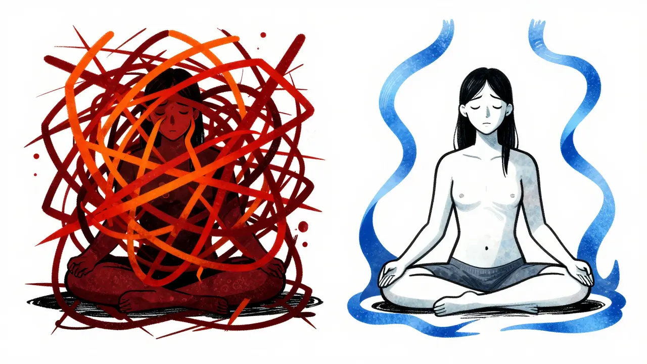 Rozdíl mezi ruminačním uvažováním a mindfulness