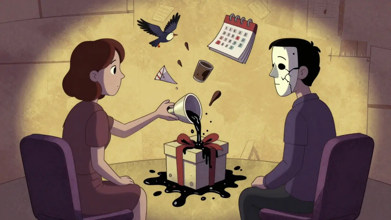 Surrealistické znázornění porušení hranic mezi terapeutem a klientem.