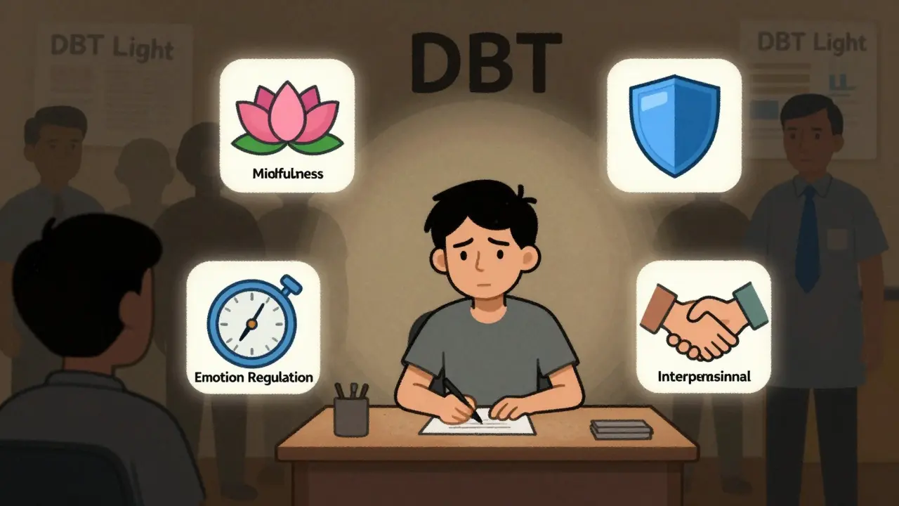 Pacient se učí dovednosti DBT s podporou terapeuta