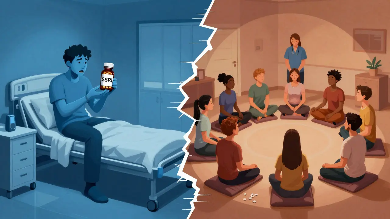 Srovnání užívání léků a skupinové meditace ve dvou rozdílných světech