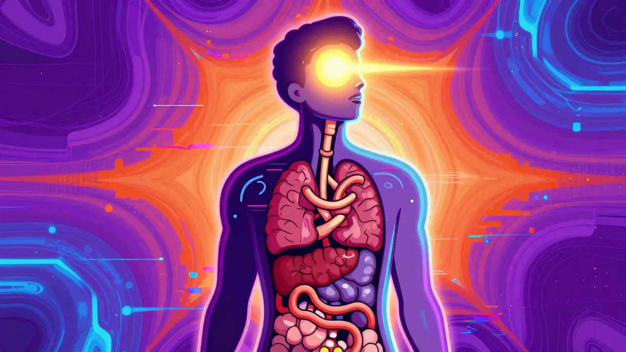 Stylizovaná postava uvolňující napětí dýcháním