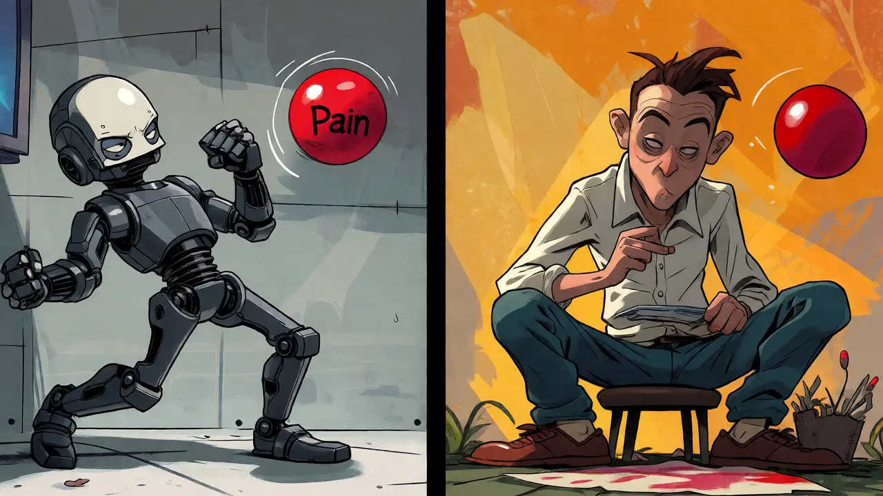 Porovnání boje s bolestí versus přijetí bolesti v ilustraci
